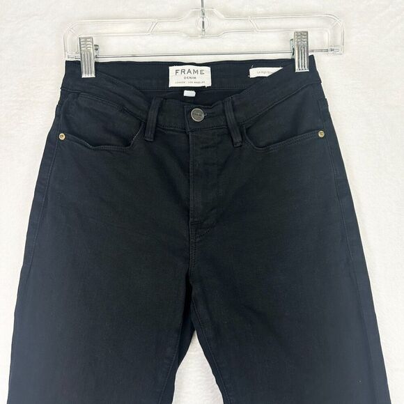 Frame Le High Straight Jeans in Film Noir Black Size 24 Stretch - Picture 3 of 7